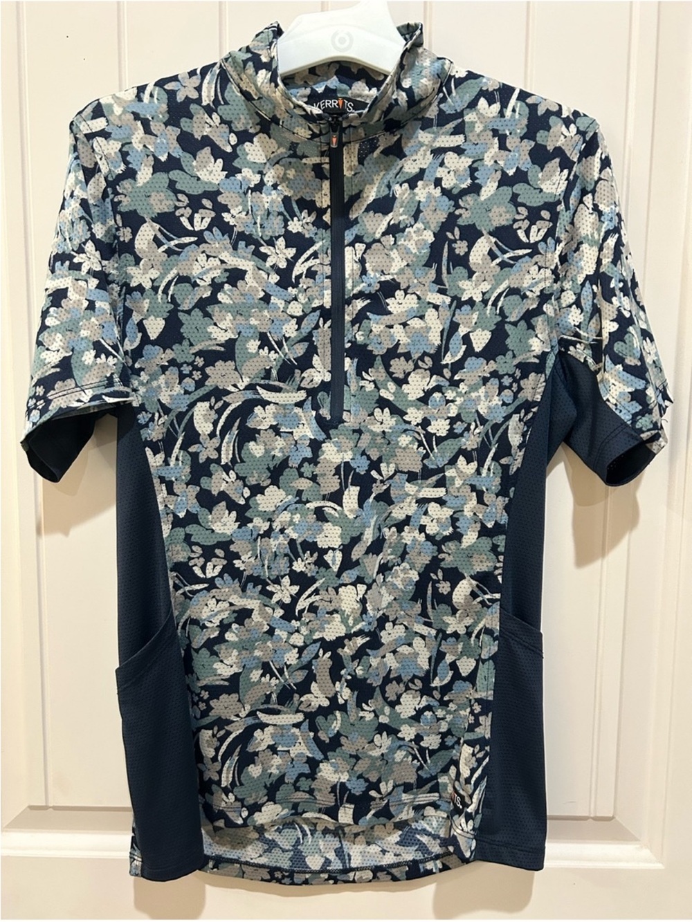 Kerrits IceFil Navy Floral Half‑Zip Equestrian Riding Top
